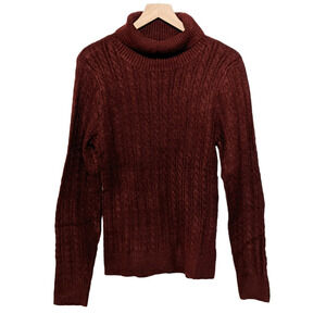 Olivia Sky Womens Cable Knit Turtleneck Sweater Size M Burgundy Back Cutout NWT